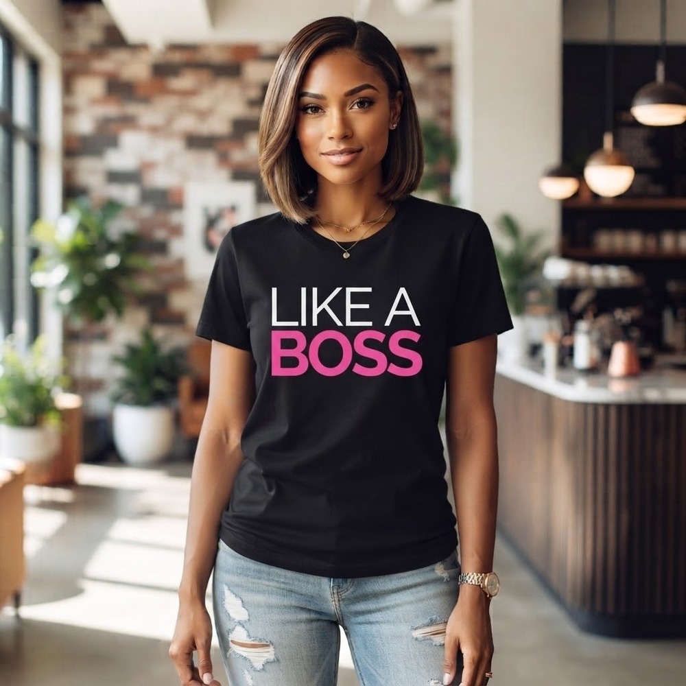 District Very Important Tee Like A Boss Graphic T-Shirt Black Pink Women Medium